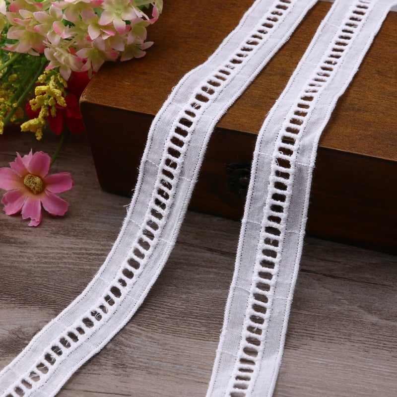OULII 15 Yards Vintage Cotton Lace Hollowed Embroidery Floral Edge Trimming Ribbon for Craft Clothing Accessories and Wedding Bridal Decoration (White) - Image 3